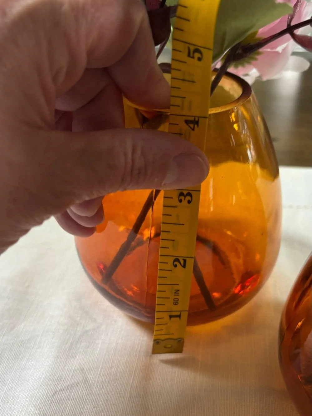 Amber Glass Vases & Flowers - Set of 2